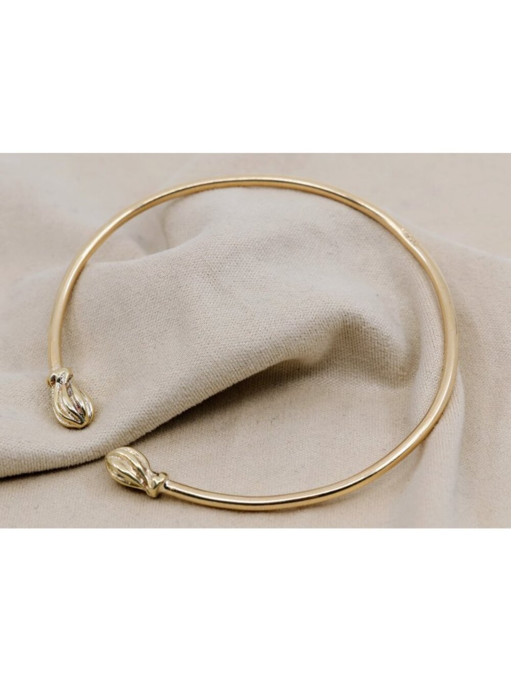 Unique 14K Solid Yellow Gold Designer Resizable Bangle Cuff Bracelet - 7" Length